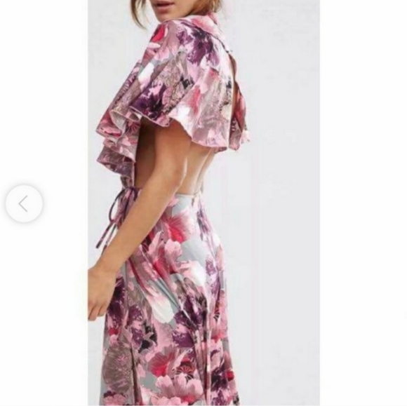 ASOS Floral Open Back Midi Floral Cape Dress 6 - Picture 1 of 8